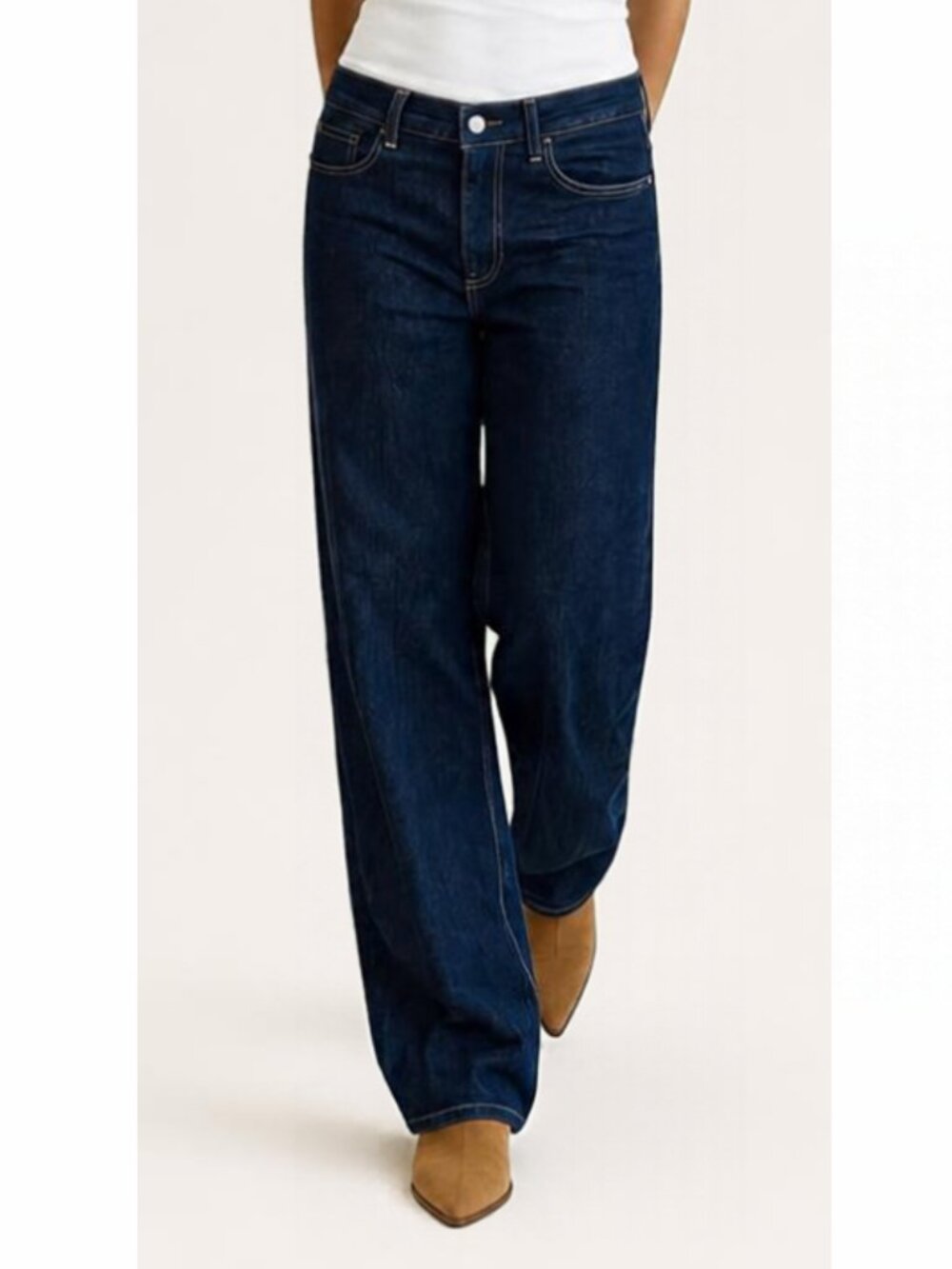 Dark Blue High Rise Wide Straight Leg Stretchy Jeans Size 12